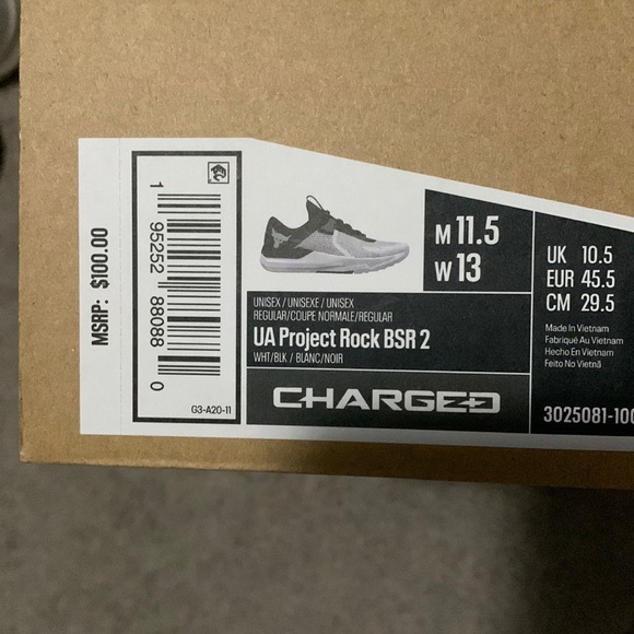 Under Armour Project Rock BSR 2 Training Shoes Mens 11.5 Black/White - Picture 3 of 9